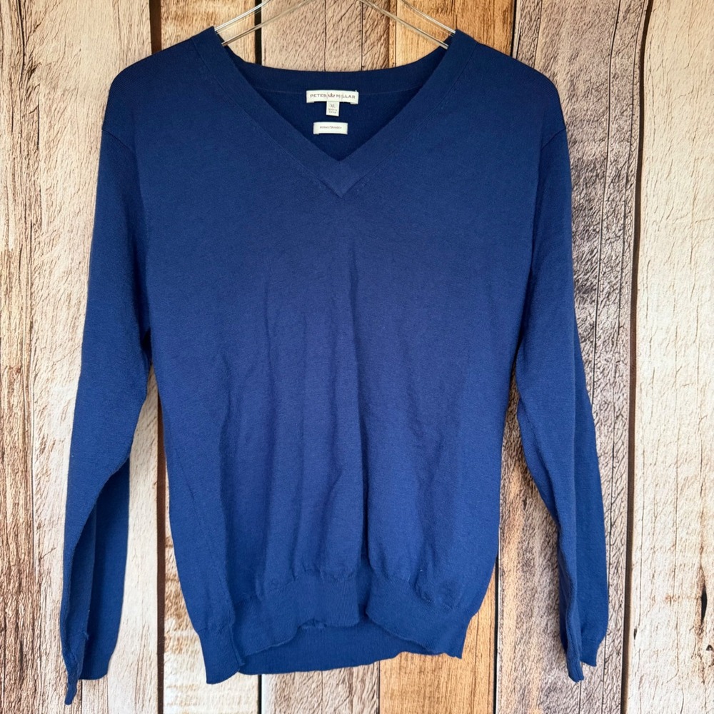 Peter Millar V-Neck Sweater Wool Blend Preppy Golf Slim Fit Classic Blue XL